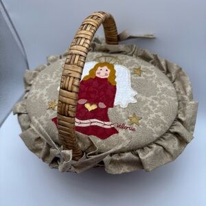 Embroidered Beige Basket Bag “egg” basket with cover!